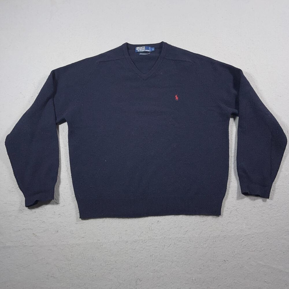 Polo Ralph‎ Lauren Sweater Mens Large V Neck Pullover Classic Lambswool Knit
